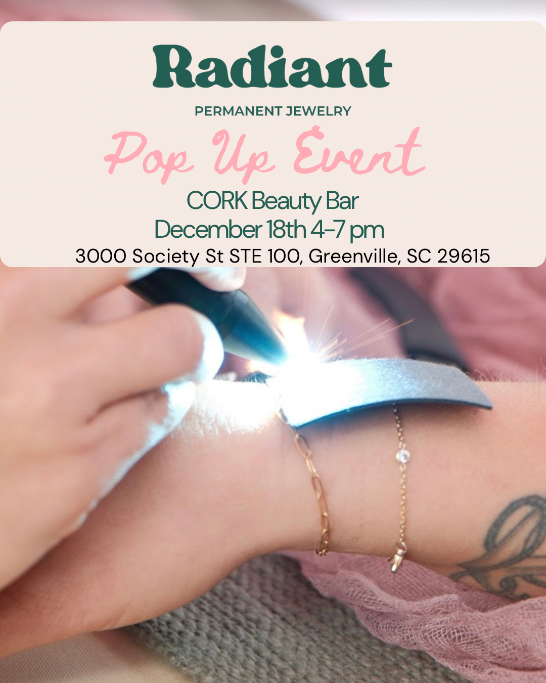 Permanent Jewelry Pop Up at CORK Beauty Bar in Hartness Village