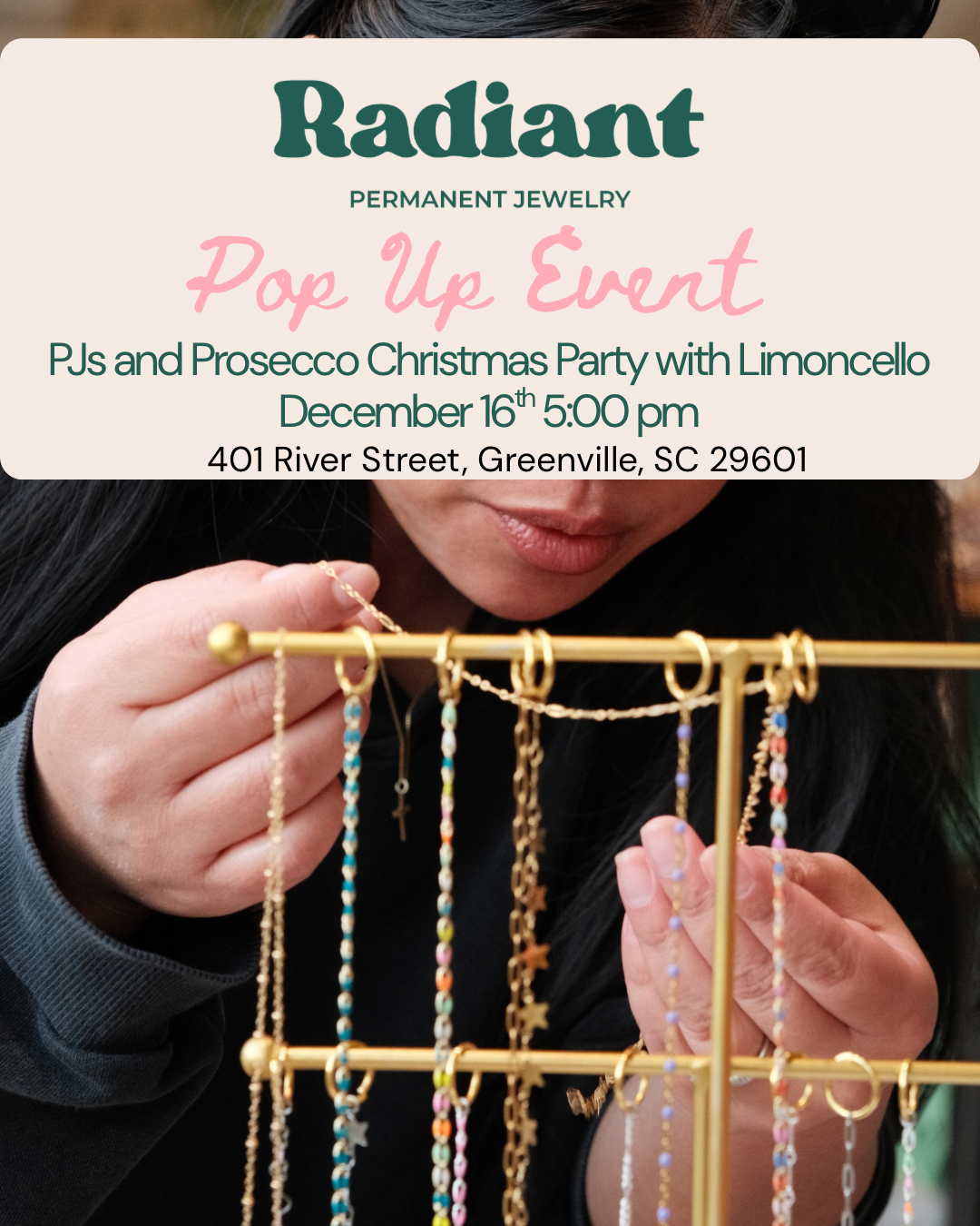 Permanent Jewelry Pop Up at Limoncello for their PJs and Prosecco Holiday Party
