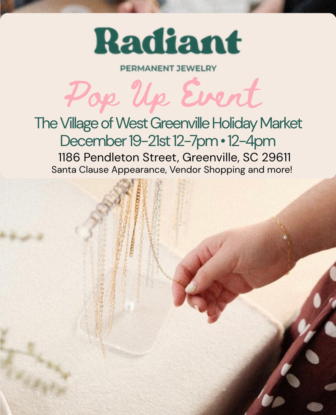 Permanent Jewelry Pop up for Week 4 Village West Greenville Holiday Market