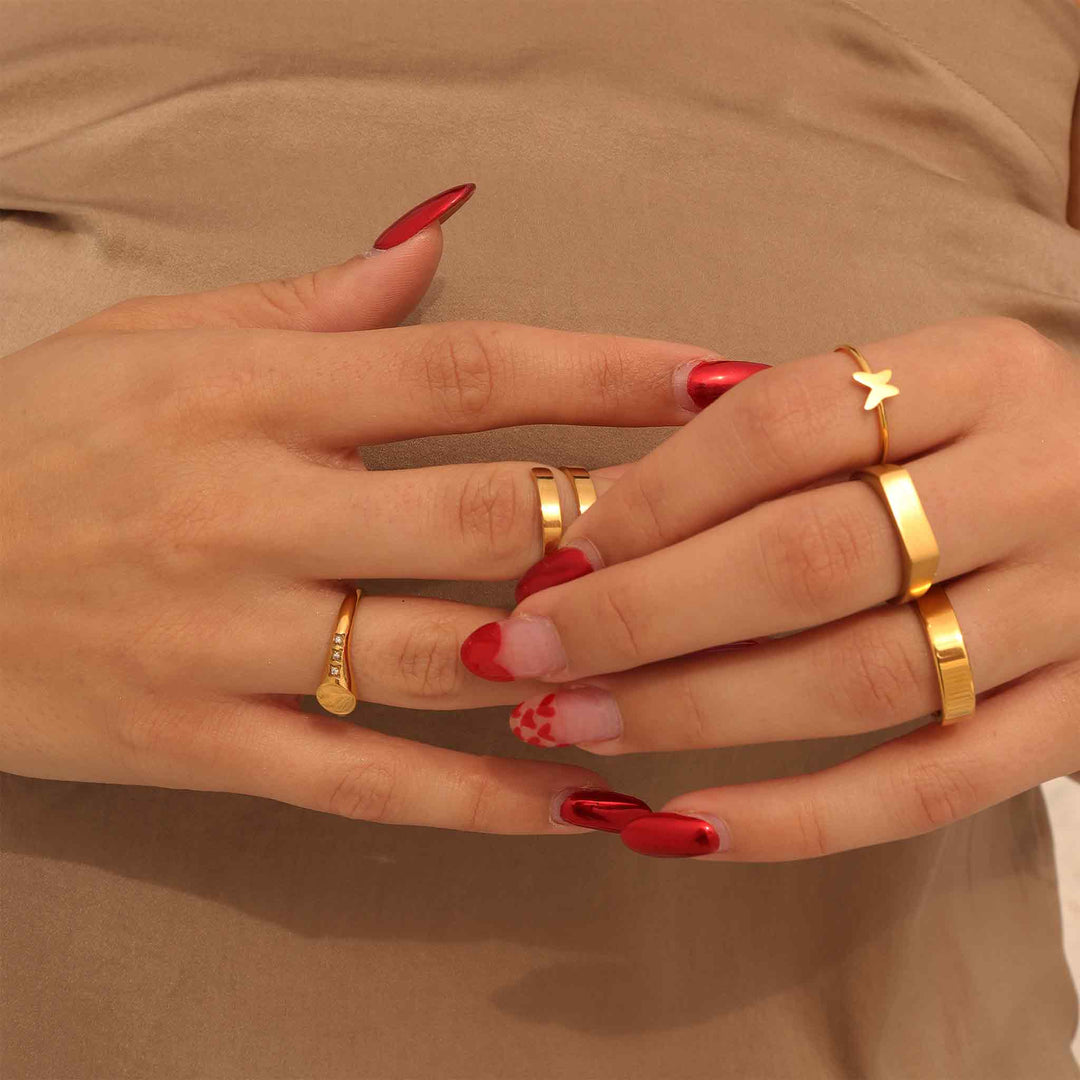18k Gold PVD Coated Stainless Steel Blank Engravable CZ Round Signet Ring: 5