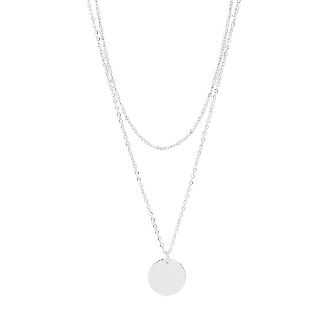 18K Gold PVD Stainless Steel Loop and Satellite Chain Blank Disk Layered Necklace: Gold