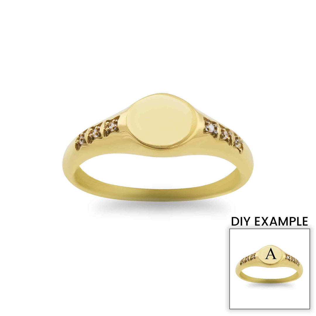 18k Gold PVD Coated Stainless Steel Blank Engravable CZ Round Signet Ring: 6