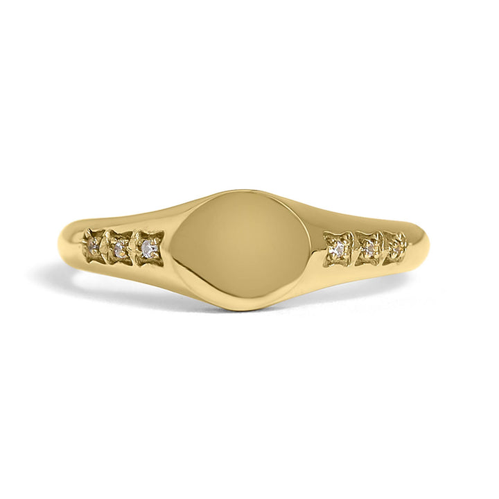 18k Gold PVD Coated Stainless Steel Blank Engravable CZ Round Signet Ring: 5